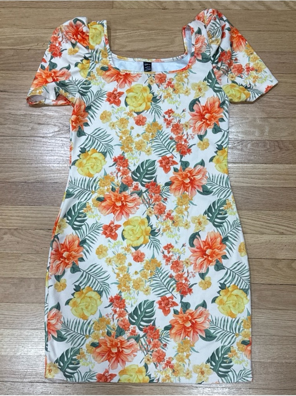 SHEIN White Mini Dress with Orange & Yellow Floral Print